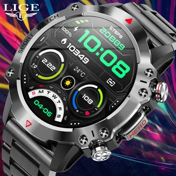 LIGE Yeni akıllı saat Erkekler 450 mA Açık Spor Spor Bilezik Kan Basıncı Saat IP68 Su Geçirmez android IOS İçin Smartwatch