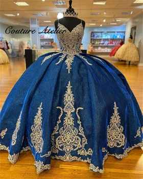 Lacivert Balo Quinceanera elbise Örgün Balo Mezuniyet Törenlerinde Lace Up Prenses Tatlı 15 16 Elbise vestidos de 15 años