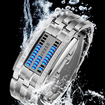 Lüks Aşıkların Kol Saati Su Geçirmez Erkek Kadın Paslanmaz çelik Mavi İkili aydınlık LED elektronik ekran Spor Saatler moda