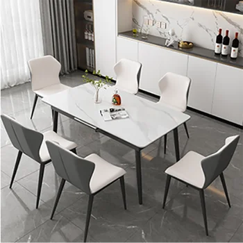 Lüks Beyaz yemek masası Ayakları Metal Uzatılabilir Modern Ofis oturma odası masası Otel Mutfak Mesas De Jantar Ev Mobilyaları