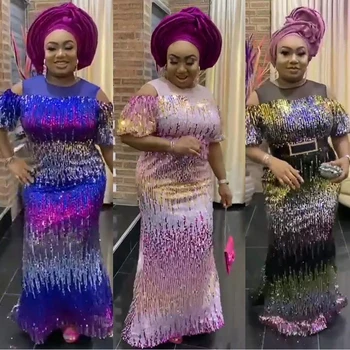 Lüks Sequins Parlak Afrika Elbiseler Kadınlar için Akşam Parti Kıyafeti Afrika Ankara Dashiki Dubai Türkiye Abaya Kaftan düğün elbisesi
