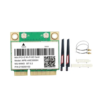 MPE-AXE3000H WiFi Kart Adaptörü + Anten WiFi 6E 2400Mbps Mini PCI-E BT 5.2 802.11 AX 2.4 G / 5G / 6Ghz Wlan Ağ Kartı
