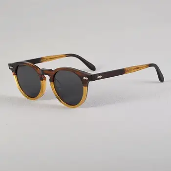 Marka Tasarım Lüks Güneş Kadınlar 2023 Polarize Vintage Yuvarlak İthal Asetat güneş gözlüğü Erkekler Reçete Gözlük Oculos