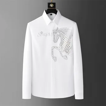 Marka giyim 2023 Sonbahar Lüks Taklidi At erkek gömleği Uzun Kollu İnce Casual Gömlek İş Sosyal Ziyafet Elbise Gömlek