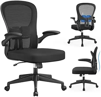 Masa Sandalye - Ergonomik ofis koltuğu Döner bilgisayar sandalyesi ile Flip-up Kol Dayama, Ayarlanabilir Bel Desteği, Yükseklik Devirme Ayarı