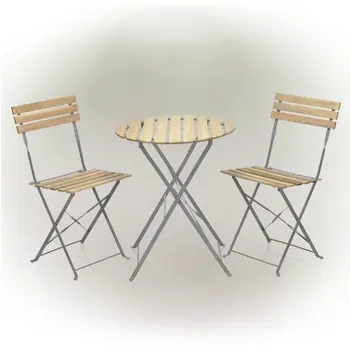 Masa ve 2 Sandalyeli Ahşap Çıtalı Veranda Bistro Seti, Bronz