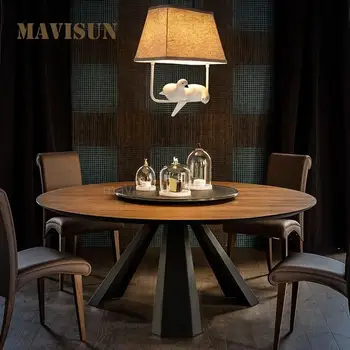 Masif ahşap Mutfak Masaları Döner Tablalı İskandinav Basit Günlük Restoran Ev Mobilyaları Büyük Modern Yuvarlak yemek masası Ve Sandalyeler