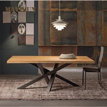 Masif ahşap Uzun Mutfak Masası Postmodern Tasarımcı İskandinav Çalışma Ofis Masası Minimalist Modern yemek masası Ve Sandalye Kombinasyonu