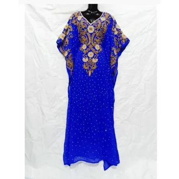 Mavi Dubai Kaftan Farasha Jalabiya Jilbab Abaya Maxi Fantezi parti elbisesi Avrupa ve Amerikan Moda Trendleri