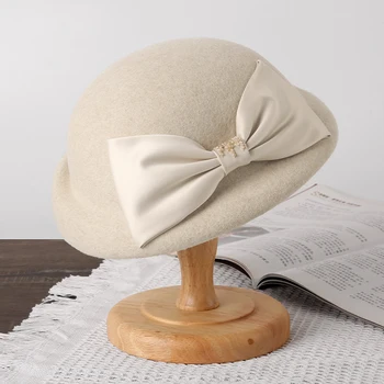 Melon Şapka Yün Kadın Kış Sonbahar Sıcak Cloche Fedora Aksesuar İçin Kilise Tatil Açık Havada