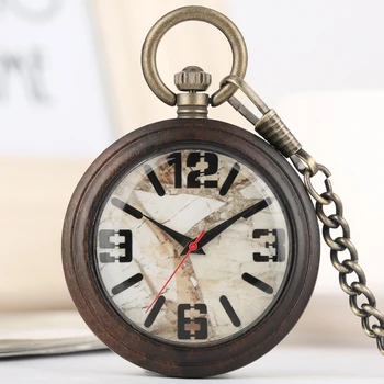 Mermer Numaraları Dial Abanoz Kuvars cep saati Retro Hediye Erkekler Kadınlar için Ahşap Kolye cep saati es Saat Kapaksız Timepiece