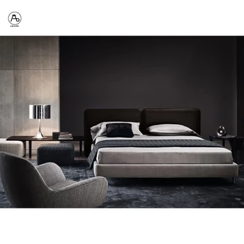Minimalist italyan tasarımcı duvar yatak setleri mobilya yatak odası otel HAKİKİ DERİ modern lüks çift kişilik yatak çerçeve kılıflı yatak