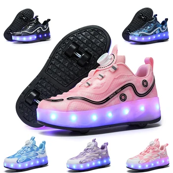 Moda 4 Tekerlekli led ışık USB Şarj Parlayan Sneakers Çocuklar İçin Erkek Kız Çocuk Bebek Paten Spor Kaykay Ayakkabı