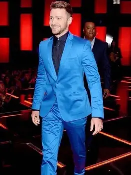 Moda Mavi Damat Smokin Gelinlik Notch Yaka Erkekler Blazer Balo Yemeği / Darty Suit