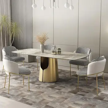 Moda Mutfak Masaları Tasarlanmış Paslanmaz Çelik Taban Kaya Plakası Masaüstü Yuvarlak Köşe Dikdörtgen Masa Yemek Odası İçin