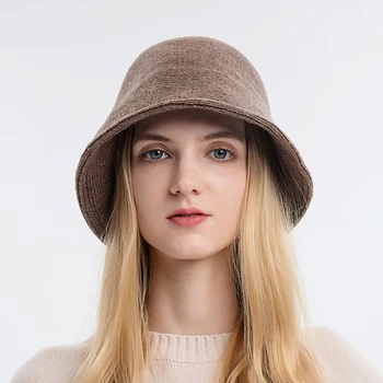 Moda Sonbahar Ve Kış Kadın Örme Balıkçı Şapka Düz Renk Basit Kızlar Pot Şapka Yeni Yün Kap Kadın Şapka Ücretsiz Kargo