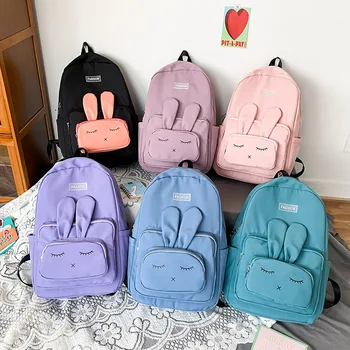 Moda Çocuk Okul Çantaları Taşınabilir Sevimli Tavşan Sırt Çantaları Çocuklar Seyahat Sırt Çantaları Erkek ve Kız için Naylon Okul Kitap Sırt Çantası