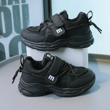 Moda çocuk Sneakers Erkek spor ayakkabı Nefes Çocuklar rahat ayakkabılar Kız için Siyah Beyaz Okul koşu ayakkabıları Platformu