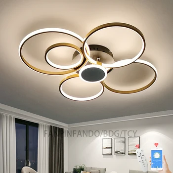 Modern Led tavan ışık Led avize oturma odası yatak odası mutfak için tavan lambaları altın ve Siyah gövde parlaklık App / Uzaktan 110-220V