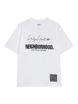 NELGHBDRHODD 23SS Tees NBHD Co Markalı Yohji Yamamoto Yaosi İmza Afiş Baskılı kısa kollu erkek t-shirtü