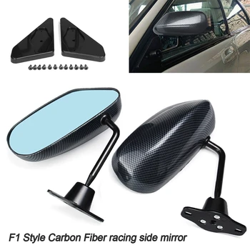 New-2X Evrensel Araba Karbon Fiber Otomobil Mavi Dikiz Aynası F1 Karbon Görünümlü Yarış Yan Ayna Cam ve geniş köşeli mesnet