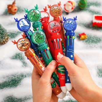 Noel Geyik 10 Renk Tükenmez Kalem Sevimli Karikatür Renkli Kalem işaretleyici kalem Kawaii Kırtasiye Çocuklar Hediye Okul Ofis Malzemeleri