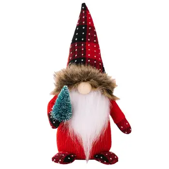 Noel Gnome Peluş Noel Partisi Dolması Gnome El Yapımı Örme Ekose Noel Gnome Şenlikli Ağacı Peluş Süs