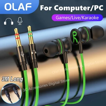 OLAF 3M Uzun Kablolu Kulaklık PC İçin Kulaklık 3.5 mm Ses Mic Çift Jack Kulaklık Kabloları İle oyun kulaklığı Masaüstü Bilgisayar İçin