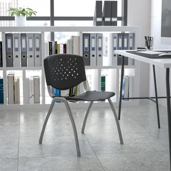 Ofis Koltukları 880 Lb. Titanyum Gri Toz Boyalı Çerçeveli Kapasite Siyah Plastik Yığın Sandalye