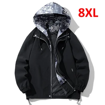 Paisley Kapüşonlu Ceket Erkekler 7XL Artı Ceketler Mont Moda Rahat Bahar Sonbahar Rüzgarlık Erkek Giyim Büyük Boy 8XL