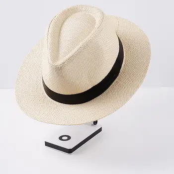 Panama Jack Fedora Şapka Siyah Bant İle Yaz Plaj güneş şapkası Erkekler İçin Katlanabilir Disket Seyahat Packable Staw Şapka Katı Geniş şapka