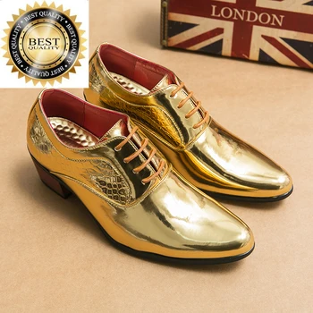 Parti erkek ayakkabısı deri kulübü Klasik Oxfords lace up casual ayakkabı El Yapımı Tasarımcı Sivri Elbise Ayakkabı altın zapatos