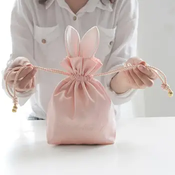 Paskalya tavşanı Kulaklar büzgülü torba Saç Topu Sevimli Tavşan Taşınabilir kozmetik çantası Takı saklama çantası Sevimli büzgülü torba çantası