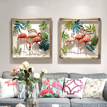 Pastoral Tarzı Ferforje Duvar Dekorasyon Flamingo Sundurma Üç Boyutlu Duvar Dekorasyon Oturma Odası Arka Plan