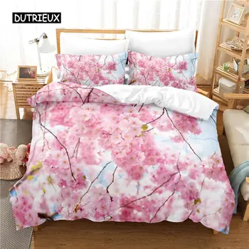 Pembe Çiçek nevresim takımı Yorgan yatak örtüsü seti 3d Yatak Dijital Baskı çarşaf Kraliçe nevresim takımı Moda Tasarımı