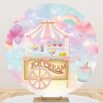 Pembe şeker Çubuğu Yuvarlak Zemin Yaz Rüya dondurma arabası Bebek Kız Doğum Günü Partisi Daire Fotoğraf Arka Plan Kek masa süsü