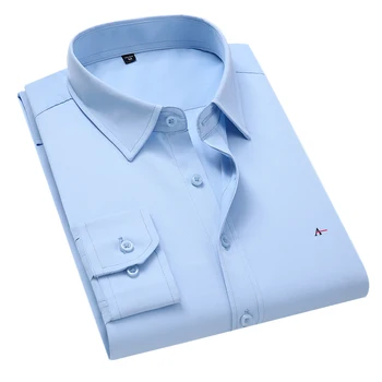 Plus size m-8xl homens cor sólida camisa de negócios moda casual slim branco camisa de manga comprida roupas de marca musculina