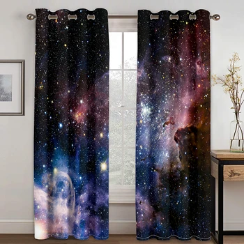 Psychedelic Yıldızlı Uzay Yıldız Pencere Perdeleri Oturma Odası Yatak Odası için yılbaşı dekoru Perdeler Perdeler