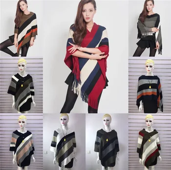 Püskül Kazak Uzun Örme Pelerin Kadın 2023 Kış Moda Şal Kazak Ceket