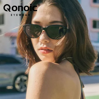 QONOIC Kedi Gözü Kadın Güneş Gözlüğü Moda Asetat Malzeme Siyah Tonları Kadın UV400 Naylon Lens Trend güneş gözlüğü Q9055