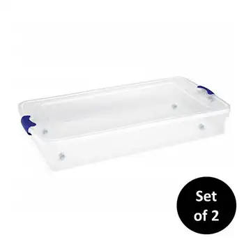 Qt. Mandallı Plastik Saklama Kabı, Şeffaf / Mavi, 2'li Set