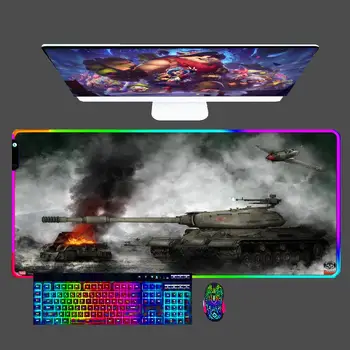 RGB Mouse Pad Dünya Tankları 90x40cm Oyun LED Bilgisayar Pc Büyük Mousepad Halı Oyun Aksesuarları Tuş Kilidi Edgec sümen