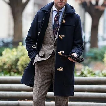 Rahat İnce Uzun Palto Dış Giyim Siper Düğmeli Hırka Kapşonlu Ceket Sonbahar Kış Moda Erkek Ceket 2023