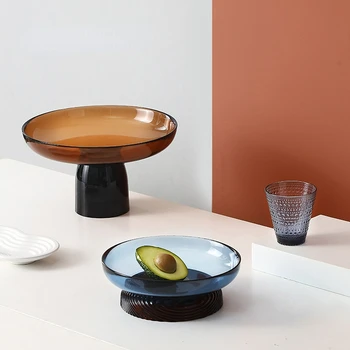 Renk Kontrast Cam Meyve Tepsisi Ev oturma odası masası Sehpa Kuru Meyve Tepsisi aperatif tepsisi Dekorasyon
