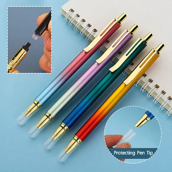 Renkli Degrade Basın Tipi Metal dolma kalem 0.38 mm Değiştirilebilir Mürekkep Kesesi Öğrenci Hediye Kırtasiye Okul Ofis Aracı Malzemeleri