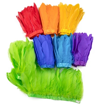 Renkli Kaz Tüyleri Trim Saçak 15-20 CM Dekorasyon için Parti Elbise Etek Elbise Dikiş El Sanatları Tüy 1 metre/grup Toptan