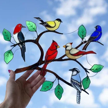 Renkli Pencere Kuş Kolye Rüzgar Ahenge Akrilik Tropikal Kuş Asılı Süslemeleri Aile Kapı El Sanatları Ev Aksesuarları