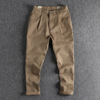 Retro boya noktası yapmak için eski rahat pantolon erkek her şey düz renk gevşek konik pantolon uzun