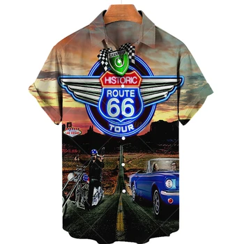 Rota 66 Motosiklet erkek gömleği 3d Motosiklet Kız Rota 66 erkek gömleği Kısa kollu büyük boy üst T-shirt İnsanlar Seyahat