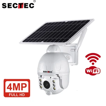 SECTEC 4MP Güneş Kamera Wifi Açık Güneş Enerjisi Cctv Bulut Aı İnsan Algılama 4X Zoom IR Gece Görüş Gözetim PIR Kablosuz